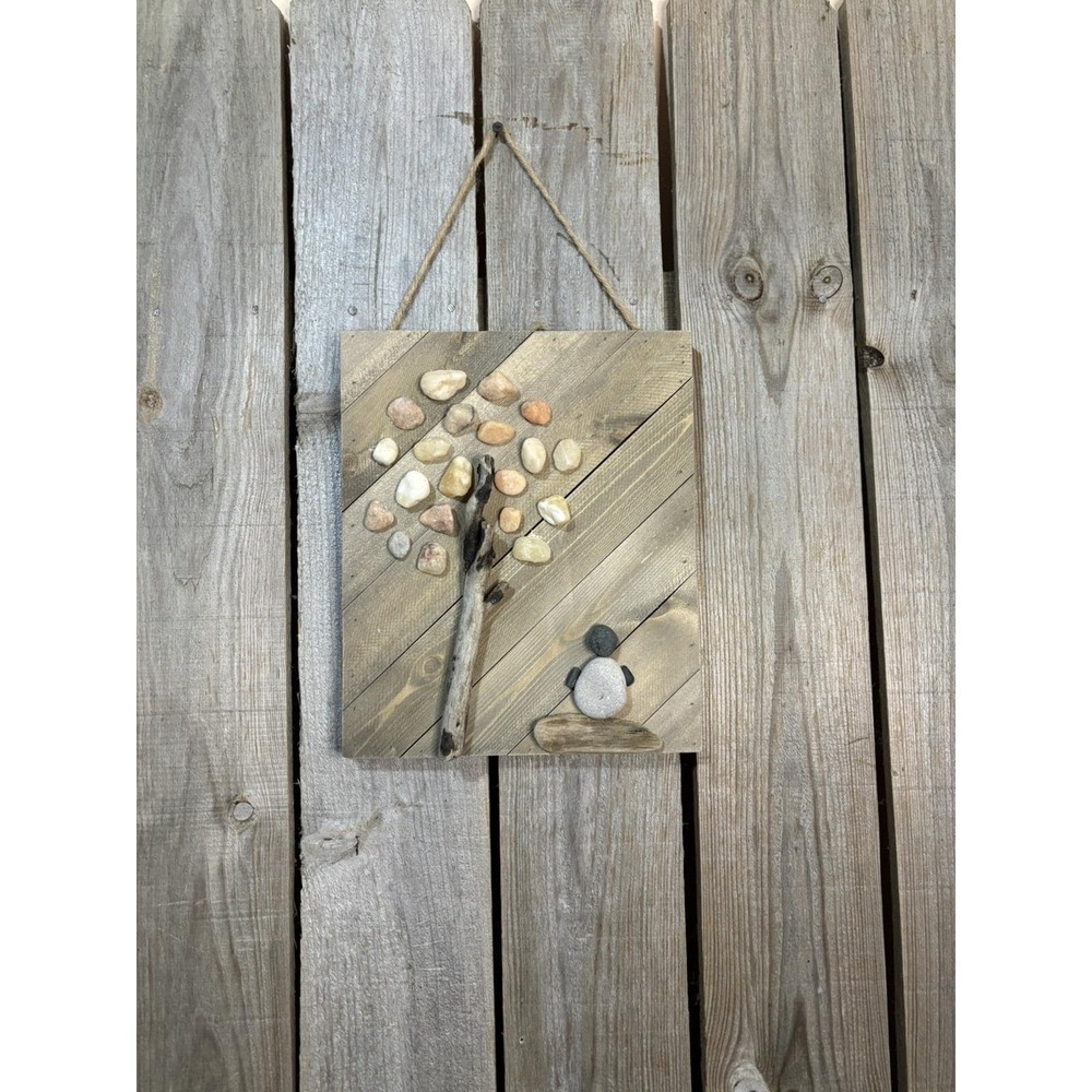 Handcrafted ALittleRistick Pebble Art Wall Hanging 10x12 Rustic Cottage Decor